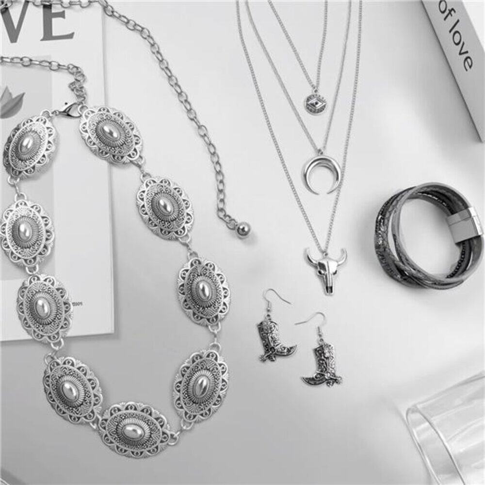 Western Jewelry Set Camila Cowgirl Accessories: Concho Belt, Necklace, Bracelet